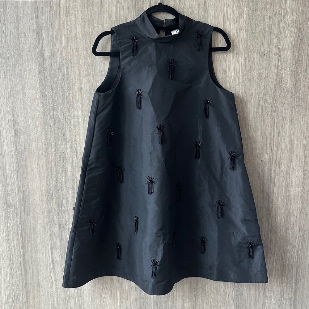 COS Black Sleeveless A-Line Dress with Beaded Accents